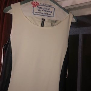 Color block black faux leather  n white dress